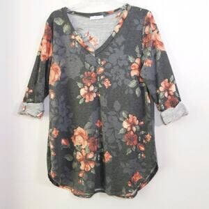 a.gain rose floral V neck tunic top shirt 3X